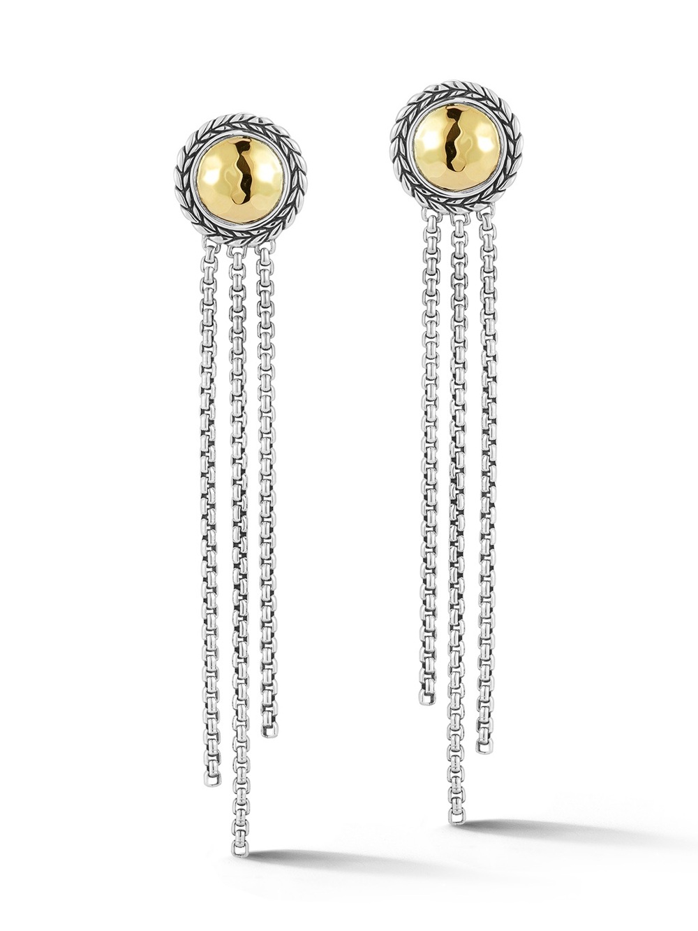 JAI Two-Tone 14k Gold and Sterling Silver Box Chain Drop Earrings (NEW)